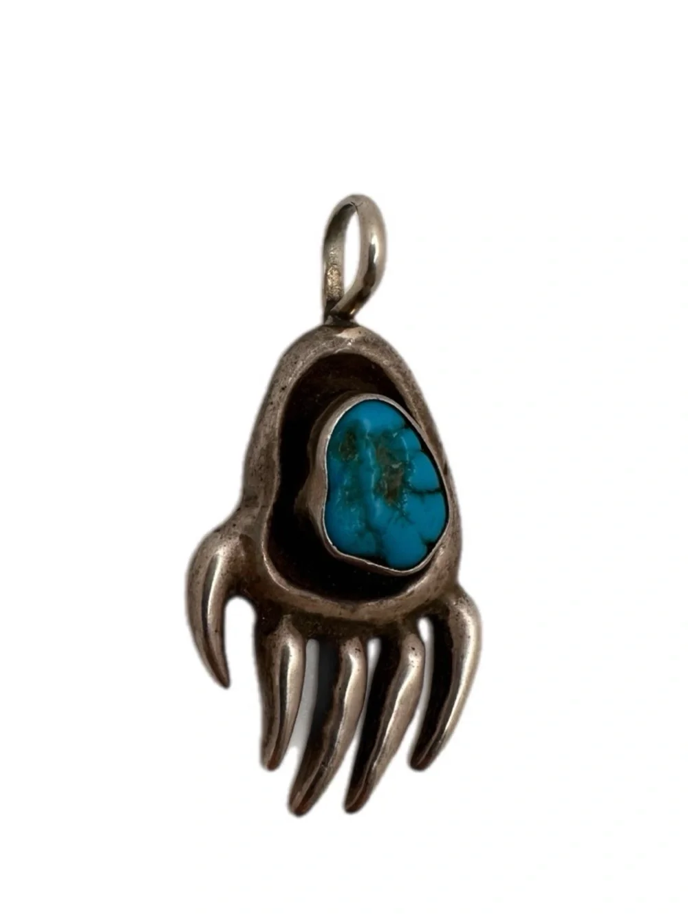 Vintage Stamped Sterling & Turquoise Bear Claw Pendant Stamped LD Native